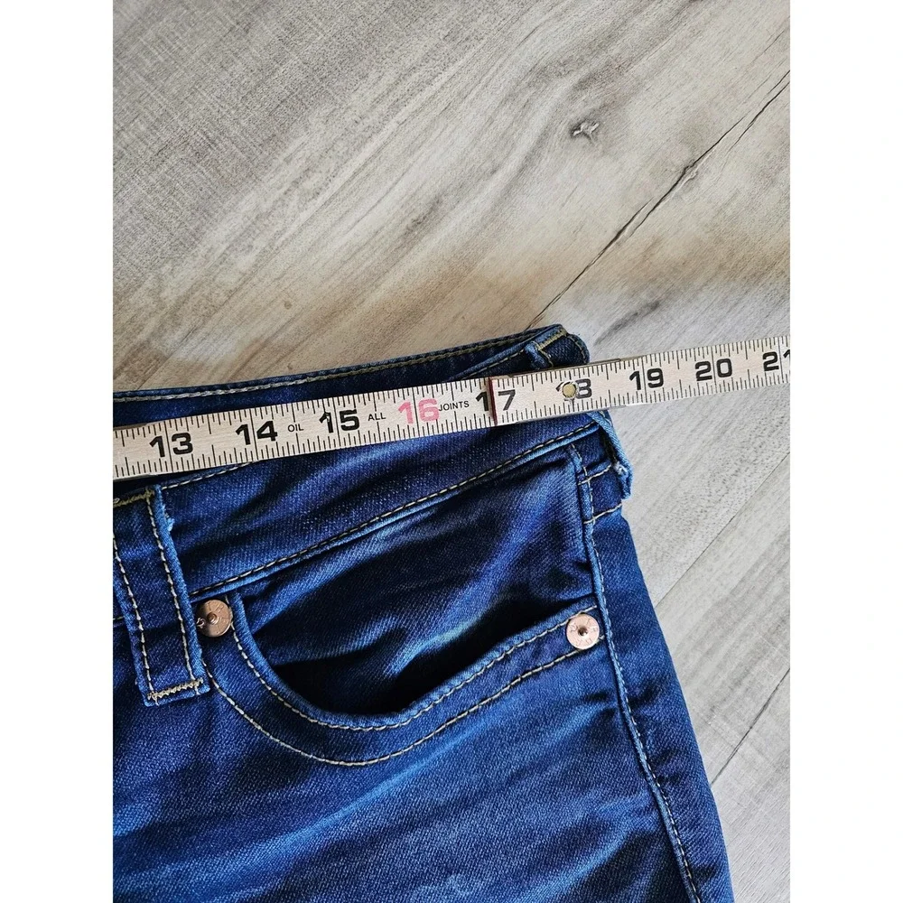True Religion Mens Slim Straight Distressed Blue Jeans Size 33 Medium Wash